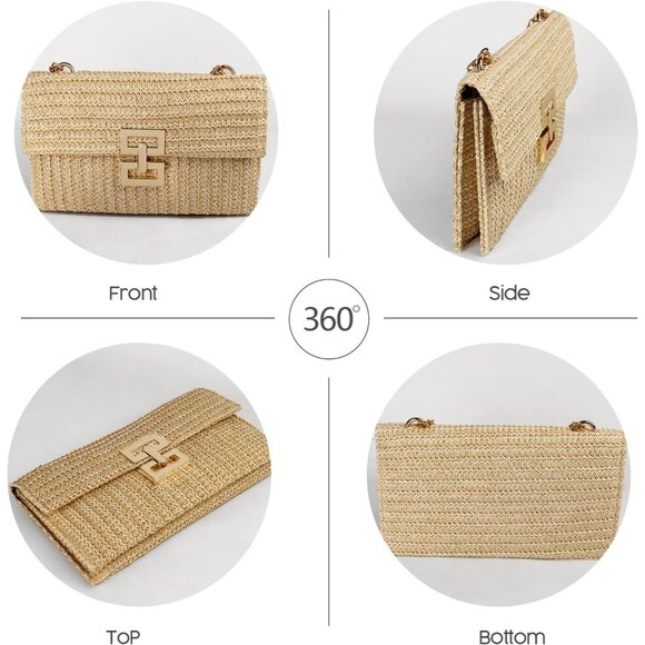 Straw Clutch Purse Crossbody Bag Women's Summer Beach Casual Handbag - Picture 2 of 8